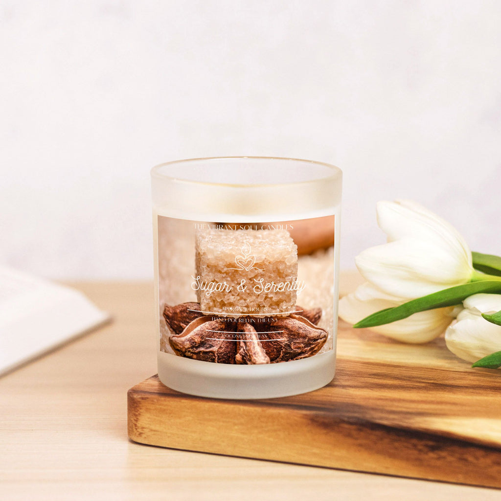 Sugar and Serenity Candle Frosted Glass (Hand Poured 11 oz)