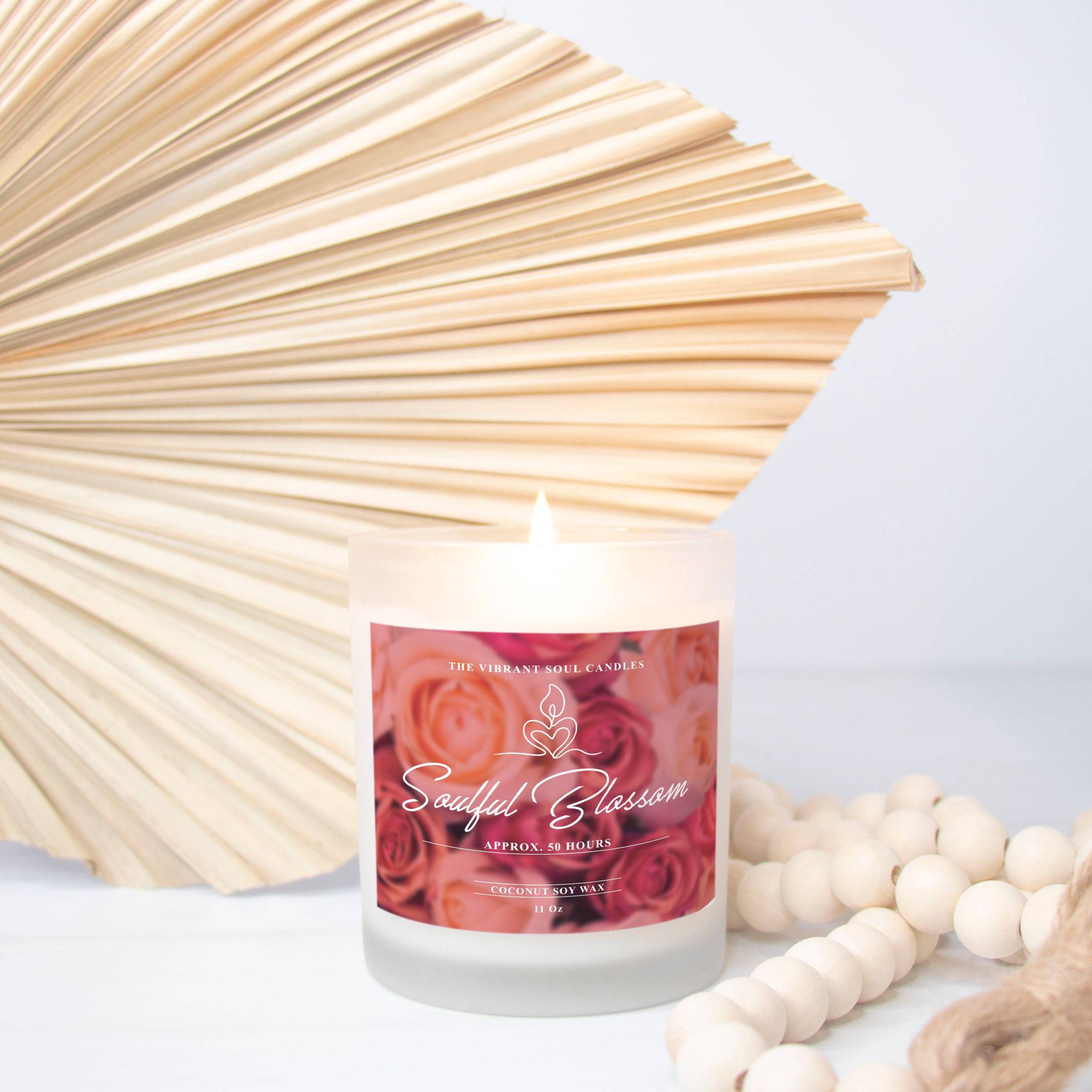 Soulful Blossom Candle Frosted Glass (Hand Poured 11 oz)