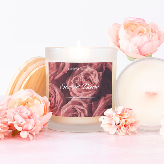 Sacred Bloom Candle Frosted (Pink Wick) Glass