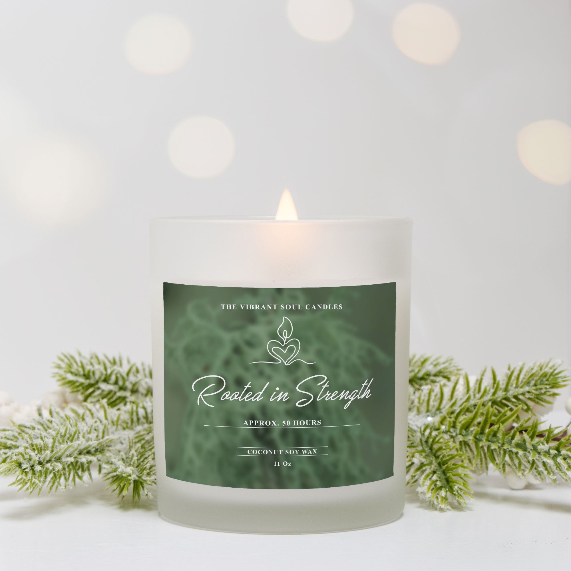 Rooted in Strength Candle Frosted Glass (Hand Poured 11 oz)