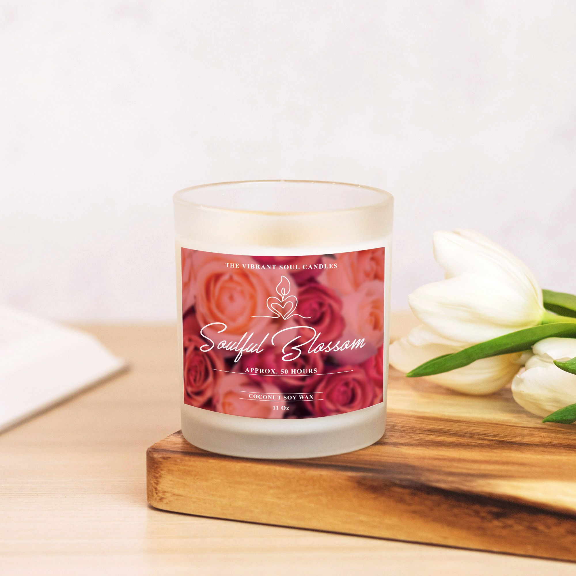 Soulful Blossom Candle Frosted Glass (Hand Poured 11 oz)